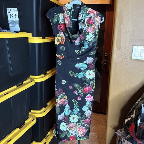 Ted Baker Robyne Oil Painting Floral Cowl Neck Midi Dress Size 1 / US 4 - Picture 9 of 15